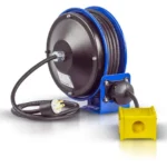 Coxreels Hose Reel 30' Compact Spring Driven Cord Quad Receptacle with 12GA Steel Base