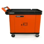 Crescent RAILWORKS 2 Shelf Industrial Utility Cart with 5 Inch Hard Casters and Double Door Lockable Security Panel