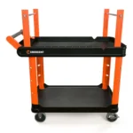 Crescent RAILWORKS 2 Shelf Industrial Utility Cart with 5 Inch Hard Casters and Electrician Wire Spool Corner Posts