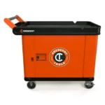 Crescent RAILWORKS 2 Shelf Industrial Utility Cart with 5 Inch Hard Casters and Single Door Lockable Security Panel