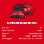 Milwaukee M12 FUEL 6 Inch Random Orbital Sander, 3/32 Inch (Bare Tool) - Image 5
