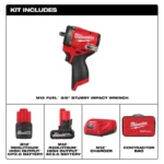 Milwaukee M12 FUEL Stubby 3/8 Inch Impact Wrench Kit - Image 2