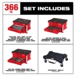 Milwaukee Master Mechanics Hand Tool Set with PACKOUT Drawers and Dolly, 366 Pieces - Image 2